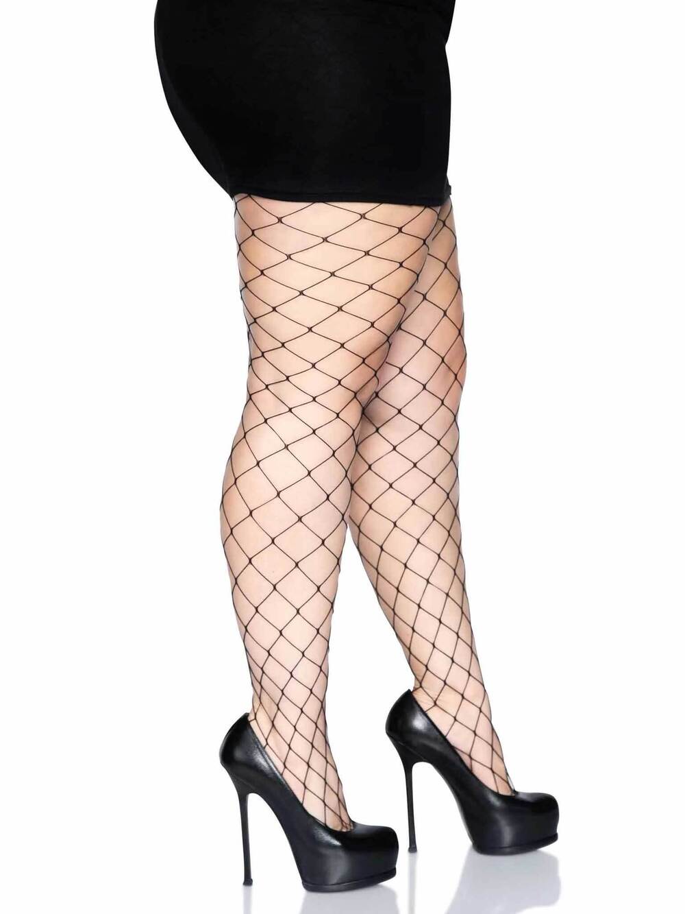 Leg Avenue Black Fence Net Pantyhose Queen Size NWT Hosiery